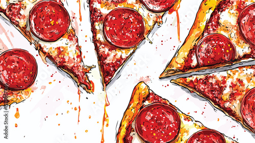 Hand-drawn Colorful Pepperoni Slices Sketch Illustration