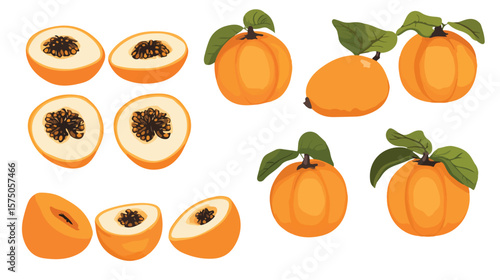 Exotic Tropical Persimmons: Whole and Halved Fruits