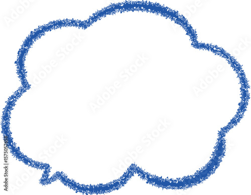 青のクレヨンで描いた雲の形のふきだし。手描きのかわいいデザイン。