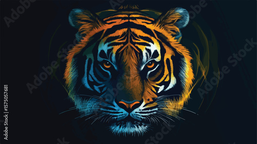 Majestic Bengal Tiger Flat Vector Illustration