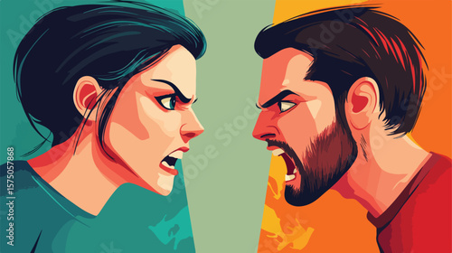Couple in Disagreement Body Language Vector Illustration