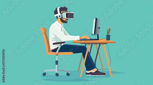 Professional Man Using Virtual Reality Technology Flat Vector Illustration