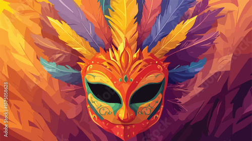 Colorful Mardi Gras Mask with Feather Design for Festive Party