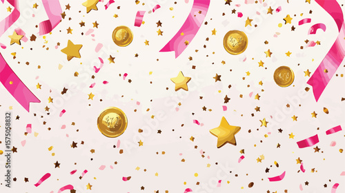 Elegant Gold and Pink Medals, Ribbons, and Laurels for Design