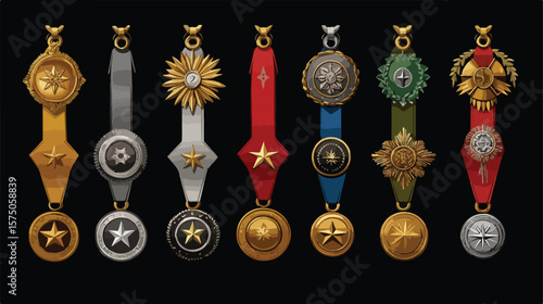 Elegant Medals and Ribbons in Gold, Silver, and Bronze