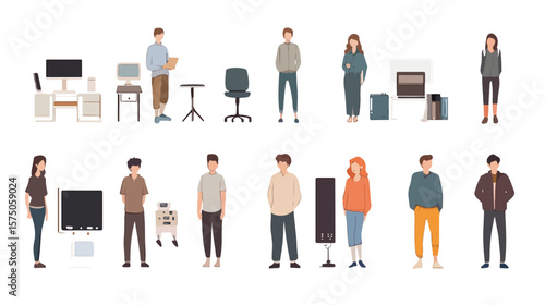 Professionally Dressed Men and Women Working with Computer