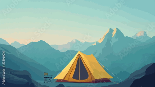 Mountain Camping Tent Flat Vector Illustration