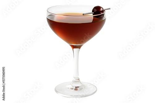 Classic Manhattan Cocktail in a Clear Glass on White Background