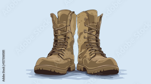 Vintage Army Boots Flat Vector Illustration Centered