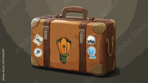 Vintage Travel Suitcase with Retro Style Stickers