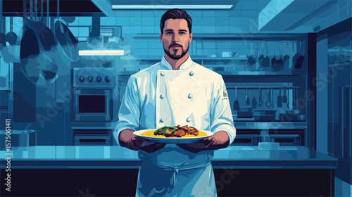 Professional Chef Presenting Gourmet Meal, Culinary Expertise Displayed