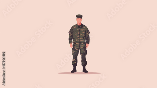 Military Uniform Soldier Standing Strong in Solo Portrait
