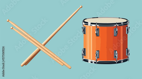 Vibrant Orange Drum and Wooden Drum Sticks Music Instrument