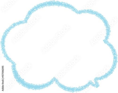 青のクレヨンで描いた雲の形のふきだし。手描きのかわいいデザイン。