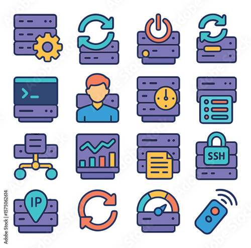 Server Management modern flat .Server settings, server restart, shutdown button, system update, server console, admin access, server uptime, server control panel, load balancer,