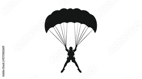 Black and White Parachutist Flat Vector Icon for Design
