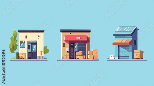 Efficient Parcel Delivery Stages Set in Flat Vector Illustration