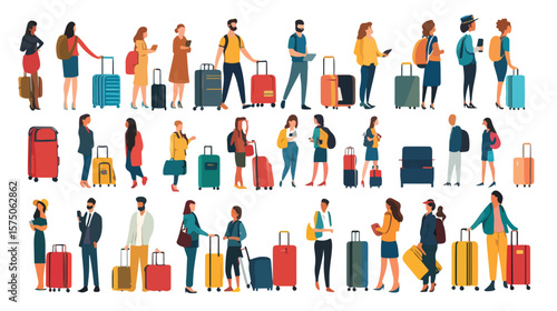 Diverse Group of Passengers Traveling Through Airport Terminal