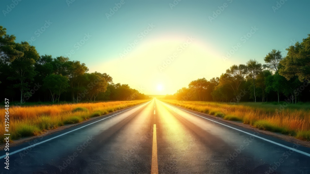 Fototapeta premium Open road through countryside at sunset