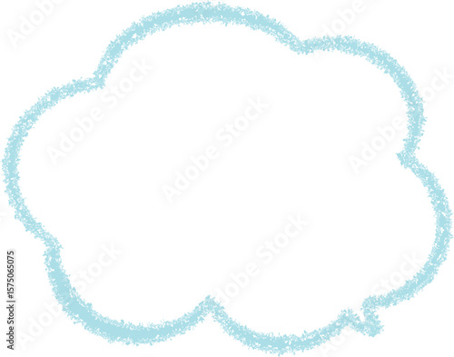 青のクレヨンで描いた雲の形のふきだし。手描きのかわいいデザイン。