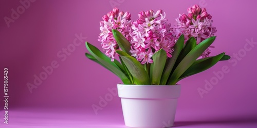 Wallpaper Mural Pink blooming hyacinth in a white pot set against a purple background Torontodigital.ca