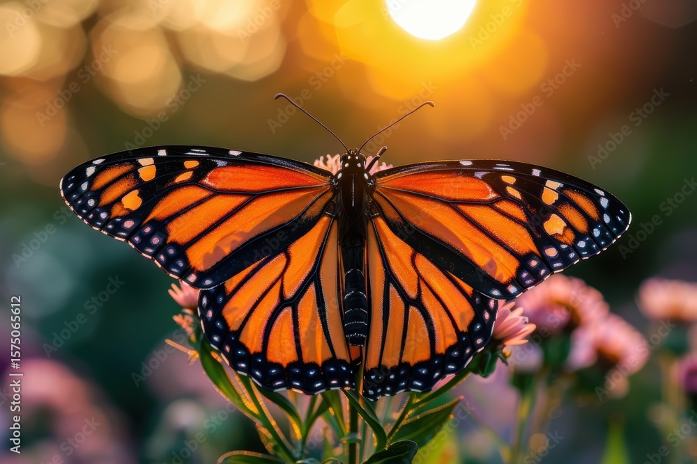 Fototapeta premium Butterfly in a warm summer evening setting, captured in macro with shallow depth of field