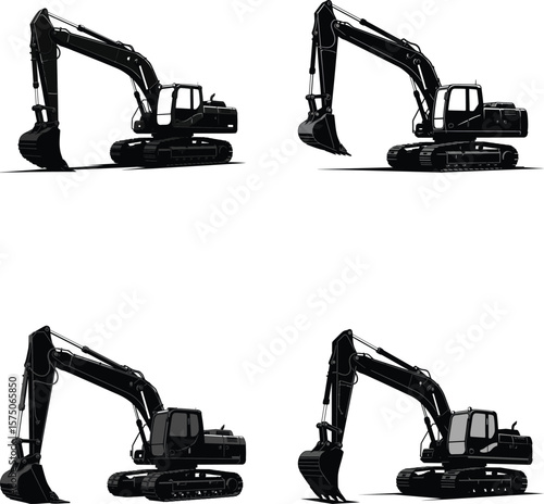Wallpaper Mural Black Excavator Side View Vector Torontodigital.ca