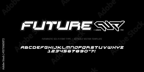 Modern font type with futuristic bold letters and numbers, geometric text design for hi-tech logos, dynamic typography for branding with dinamic tyle - editable vector font