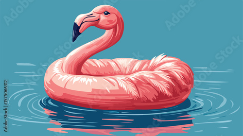Pink Flamingo Shaped Float Flat Vector Illustration