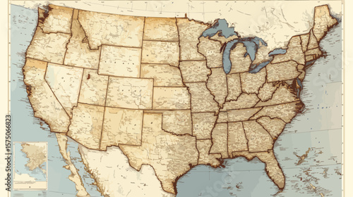 Detailed Political Map of USA for Graphic Design Projects