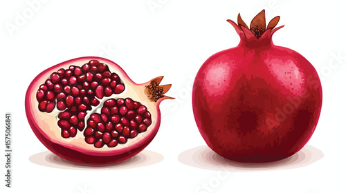 Vibrant Red Ripe Pomegranate Fruits Pair