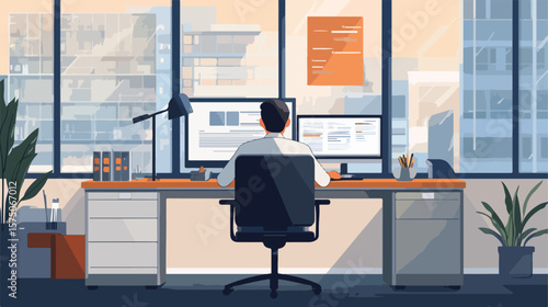 Modern Private Office Setup with Man Working