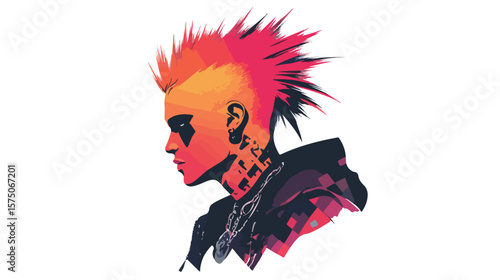 Punk Rock Vector Illustration of a Punk Head Isolated