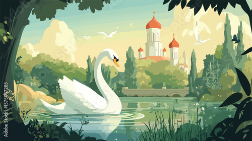 Enchanting Swan Princess Fairy Tale Illustration for Adobe Stock