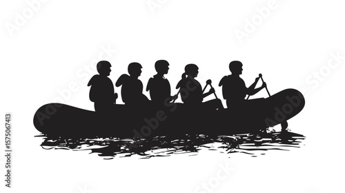 Adventure Rafting Group Silhouette Vector Illustration for Stock
