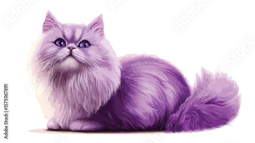 Lilac Fluffy Cat Illustration in Clean Color Style