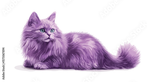 Beautiful Realistic Lilac Fluffy Cat Clean Color Illustration