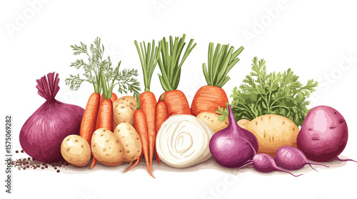 Fresh Root Vegetables: Carrots, Potatoes, and Beets in a Pile