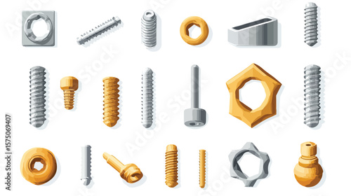 Realistic Screws, Nuts, and Bolts Icons Set for Professionals