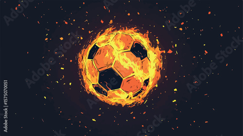 Dynamic Soccer Ball with Fire on Black Background Vector Illustration