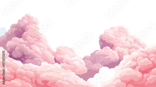 Dreamy Soft Pink Fluffy Clouds on White Background