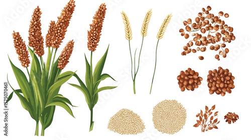 Sorghum Agriculture Plant with Seeds Grain Vector Illustration