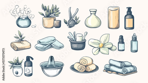 Spa Sketch Icons Flat Vector Illustration Centered