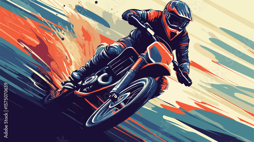 Extreme Motocross Biker Dominating Track in Vector Art
