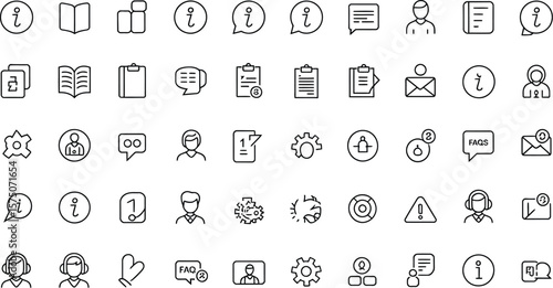 A collection of various outline icons related to information and support services