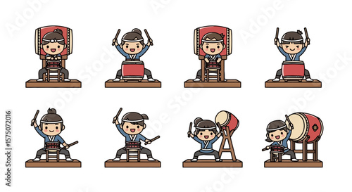 Taiko Drummers Set: Traditional Japanese Percussion
