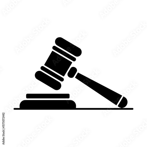 A stark monochromatic image of a gavel poised on its stand, symbolizing legal authority and judgment in a clean, minimalist style.