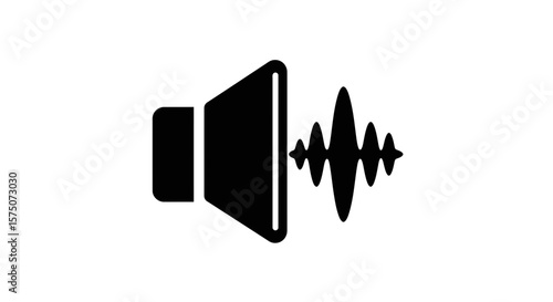 Illustration of a speaker emitting a sound wave in black and white