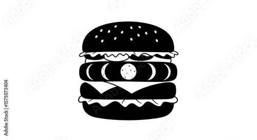 Black and white burger with moon phase filling and sesame seed bun