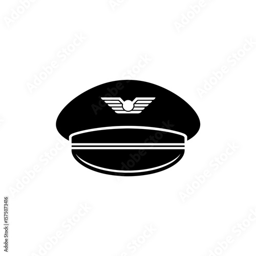 A stylized image showcases a dark-colored peaked cap, distinguished by a prominent insignia suggesting a connection with aviation and flight.